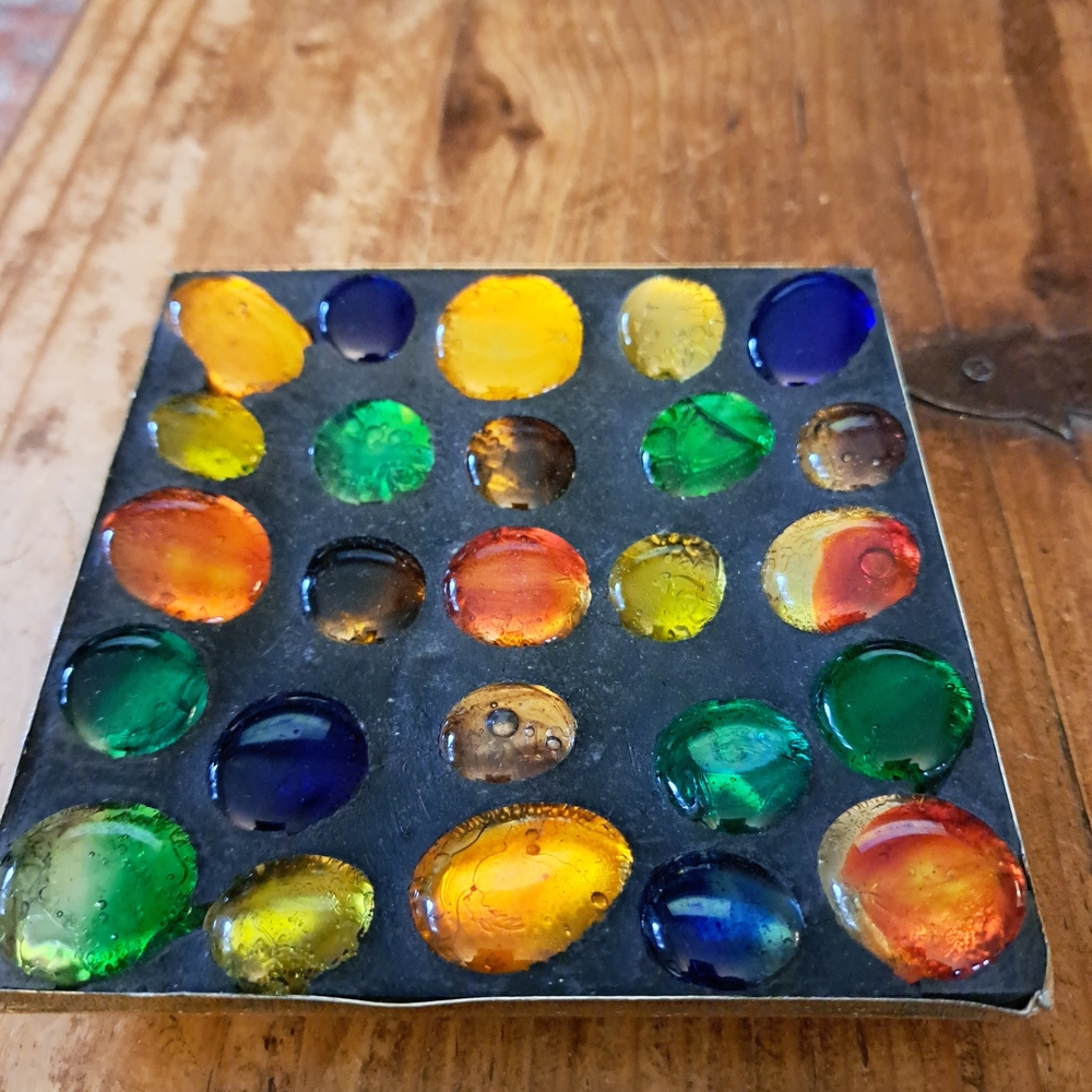 Colorful Glass Gem Accent Tile - Blue Green Amber Red Dish.